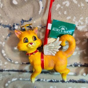 NWT Kurt Adler Yellow Tabby Cat w/ Wings & Halo Christmas Tree Ornament